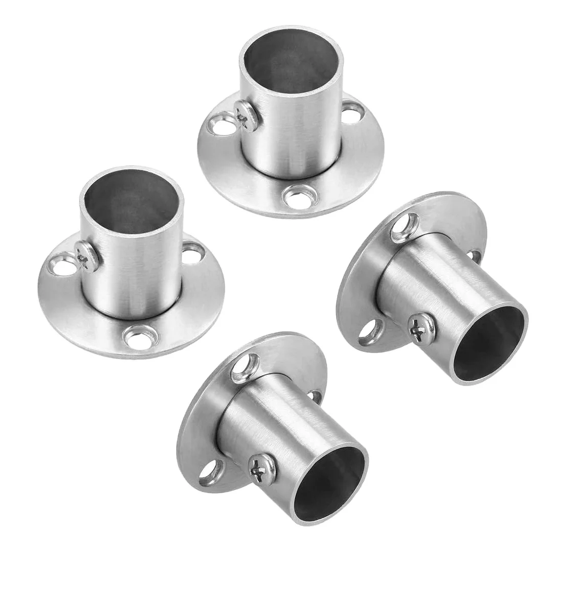 4PCS Stainless Steel Shower Curtain Wardrobe Closet Rod Pipe High Flange Socket Bracket Support Holder