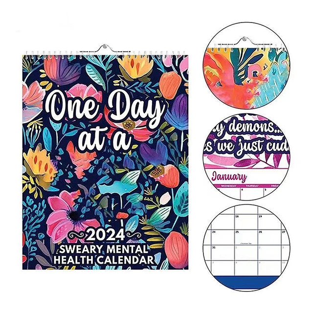 2024 Funny Mental Health Wall Calendar 12 Month Monthly Calendar Writing Blocks Twin Wire Bound Desk Calendar