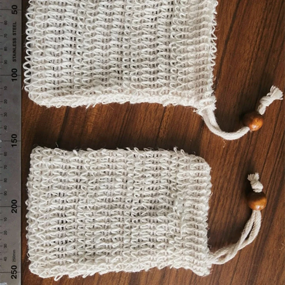 9*14cm Wholesale eco-friendly natural sisal soap bag drawstring customized sisal soap bag with no plastic bag packaging