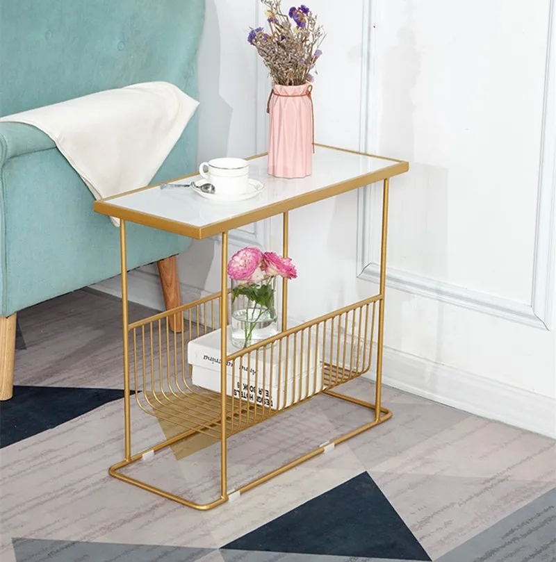 Factory wholesale gold rectangle console metal wire table with Wooden table