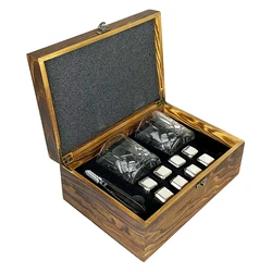 Good Quality  Ice Cube And Whiskey Glass Gift Box And Stainless Steel Whiskey Stones Set