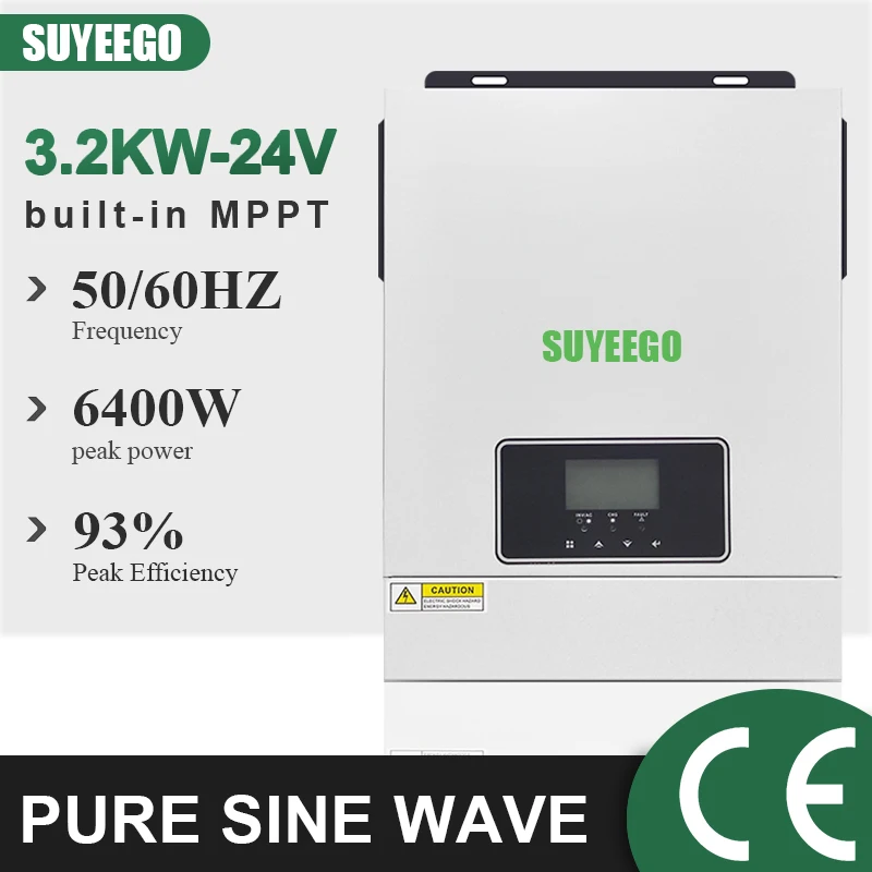 SUYEEGO LCD Display Solar Inverters 3kw 6KW 50 60hz Single Phase Hybrid Off Grid Solar Inverter 3KVA 24V 48V for solar systems