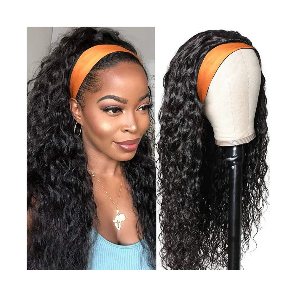 Headband Wigs Wholesale Price Scarf Perruque Bandeau Headband Wigs For Black Women Water Wave Gluess Headband Wigs Human Hair