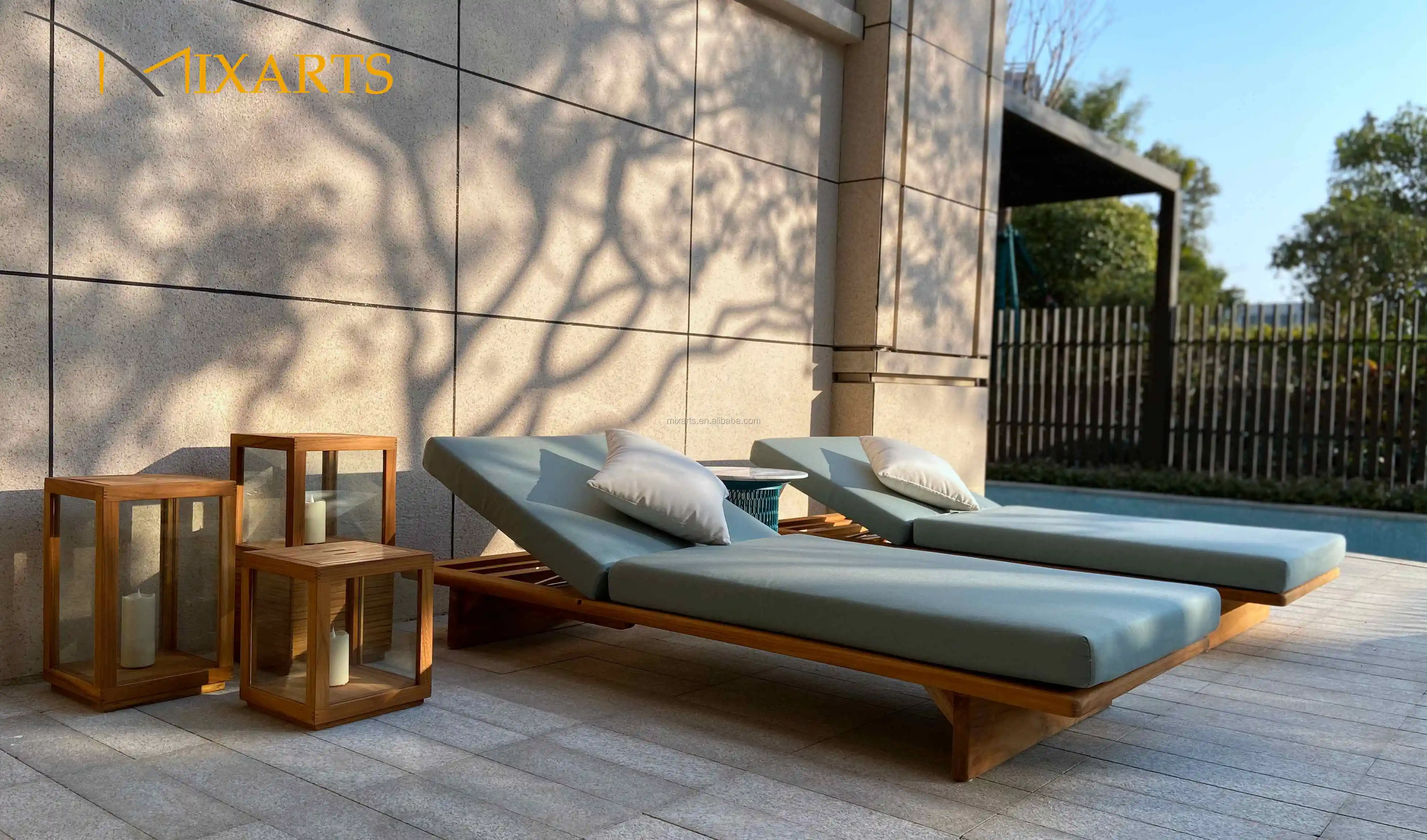 Материалы из тикового дерева, регулируемый наружный шезлонг без подлокотников для бассейна, шезлонг