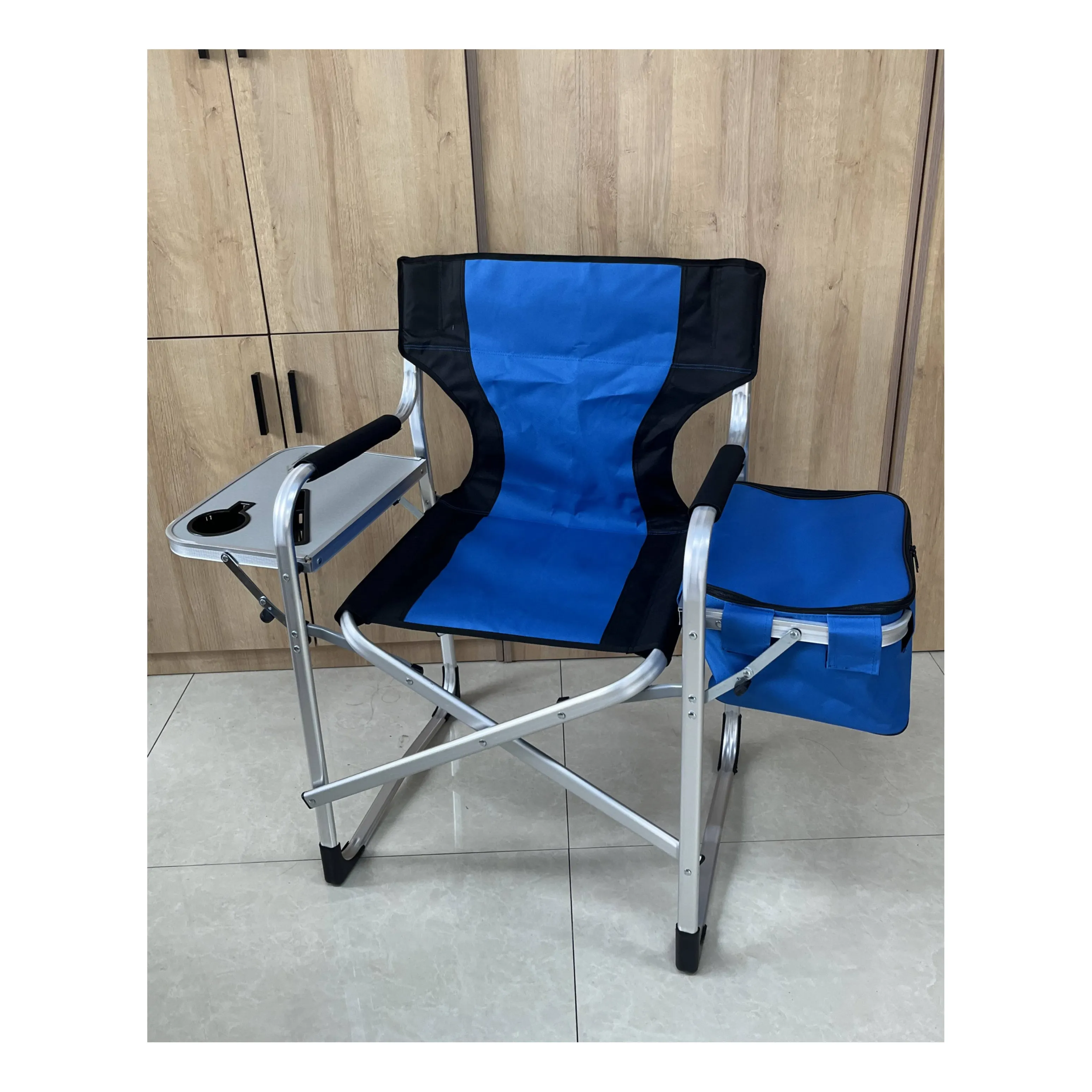 OEM Aluminum Outdoor Folding Fishing Portable Beach  Audio Visual Leisure Computer Director Chair with cooler