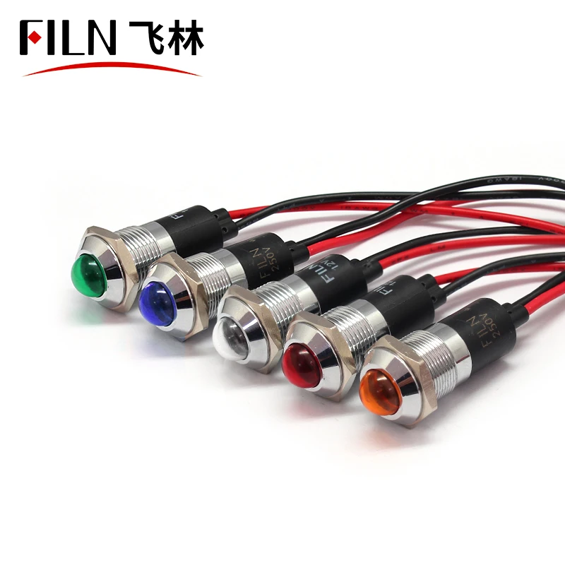 CE 14mm Panel Mount Metal plastic Red 24v 6v 110v indicator light 12V Led Pilot Lamp With 20cm Cable