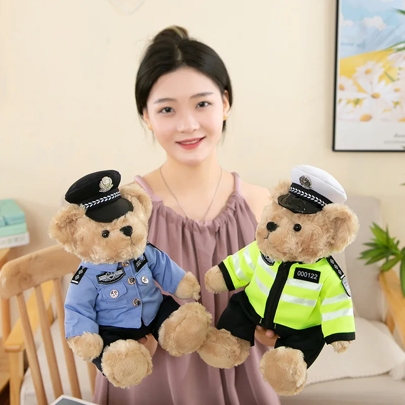 High quality classic Traffic police Teddy Bear doll Super cool plush toy gift for children