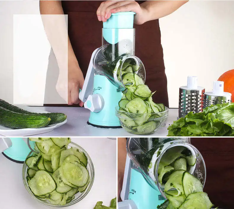 Оптовая продажа измельчитель пищевых продуктов из нержавеющей стали Многофункциональный ручной роликовый нож для резки овощей с тремя лезвиями