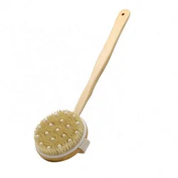 Double side bath brush natural beech wood boar bristles body massage dry brush