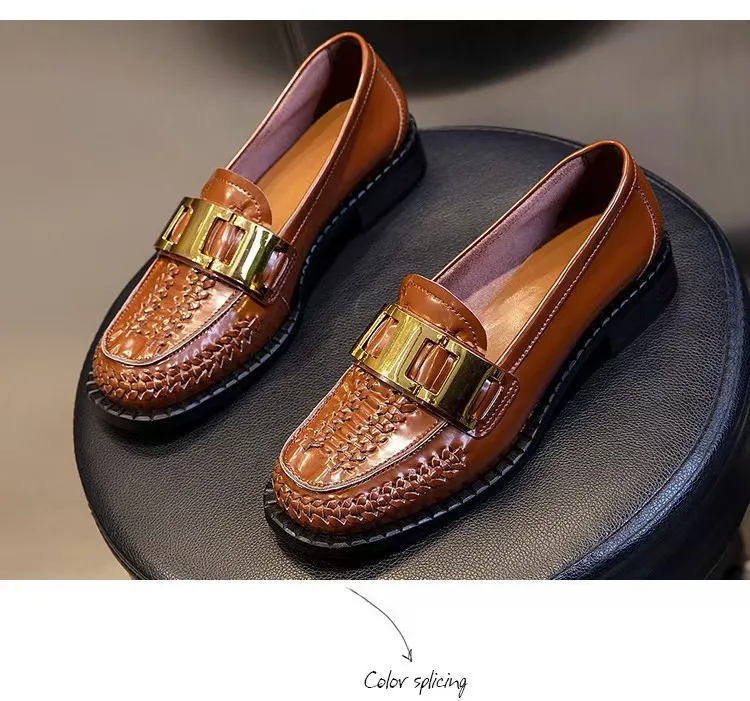 New Arrival Women Dress Leather Sole Shoes Chunky Heel Fashion Round Toe Leather Shoes