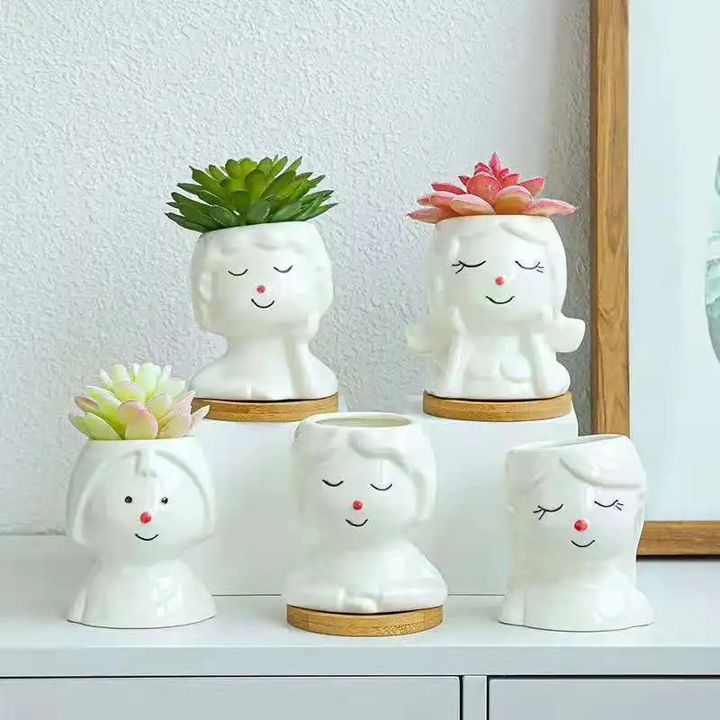 Cute Girls Shaped Flower Pots Cartoon Girl resin Succulents Plant Pot Outdoor Indoor Garden Planters