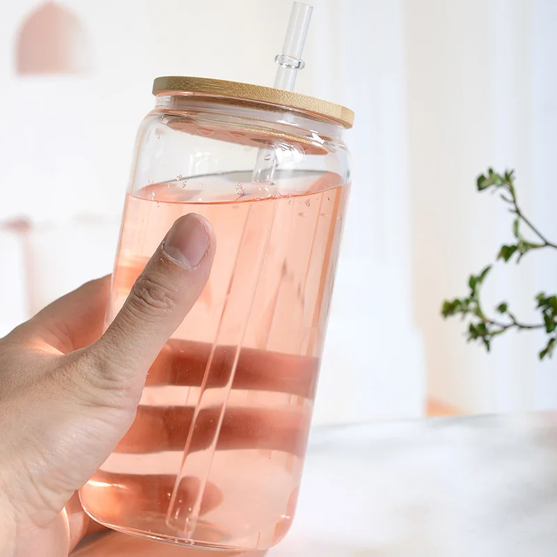 Wholesale Sublimation Beer Can Shaped Glass Cup Frosted Glass Sublimation Tumbler With Straw