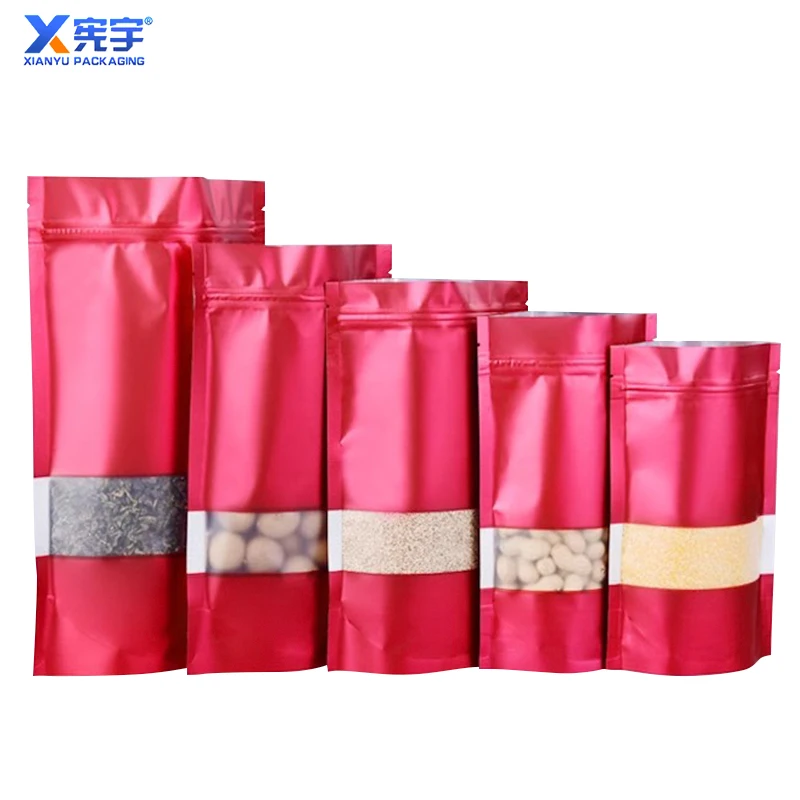 Customized Logo Color Moisture-Proof Stand Up Zipper Aluminum Foil Bag With Frosted Front Window For Food Packaging And Storage
