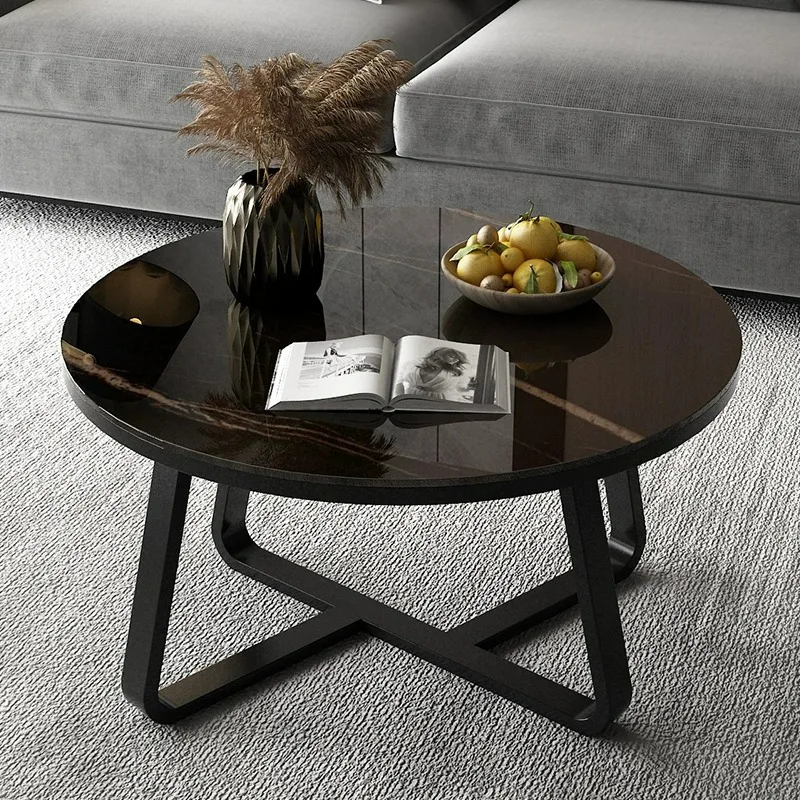 Natural Stone Nordic Hotel Furniture Slate Travertine Marble Living Room Space Saving Abstract White Round Shape Coffee Table