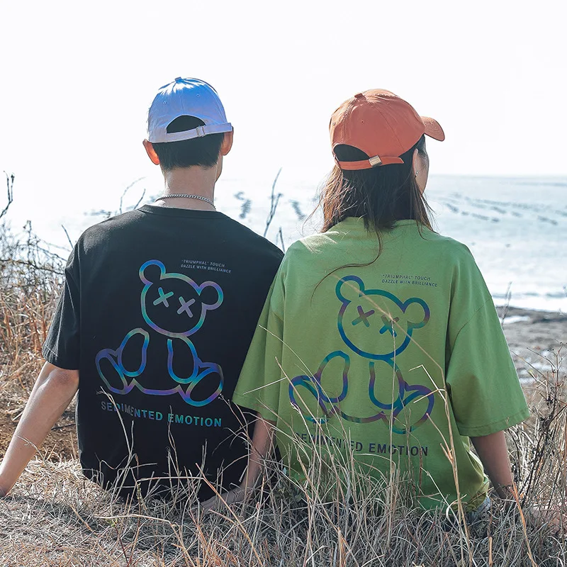 Shirt Custom Logo Printing Light Laser Reflective Unisex T shirt Graphic Logo Luxury Cotton Men Tee Shirt