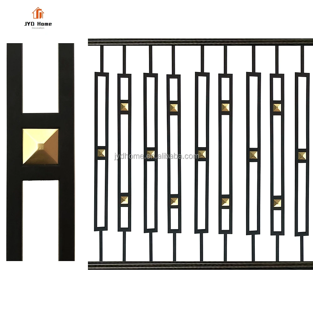 Wholesale of  Indoor Decorative Square Double Bars Skinny Panels Wrought Iron Staircase Balusters Metal Stair Spindles