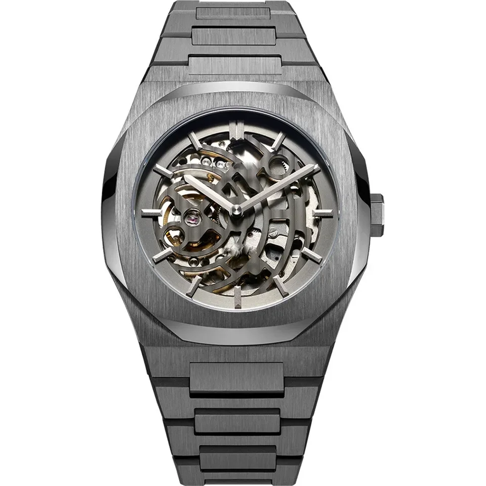 High Quality Low MOQ custom brand See through skeleton automatic wrist mechanical mens watch