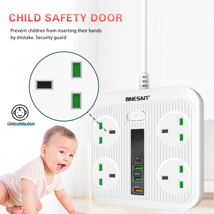 High Quality Desk Clamp Power Strip 3 Usb 4 Way Fused Extension Socket Universal Extension Cord