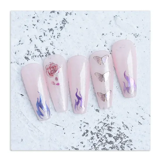 3d Butterfly Flame Nail Sticker Decals Different Color Nail Butterfly Flame Decals Colorful Nail Material