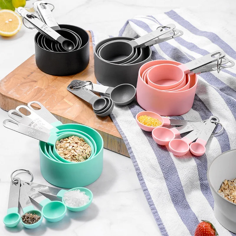 8-Piece Colorful Plastic Kitchen Utensil Set Factory Wholesale Baking Measuring Cups and Spoons