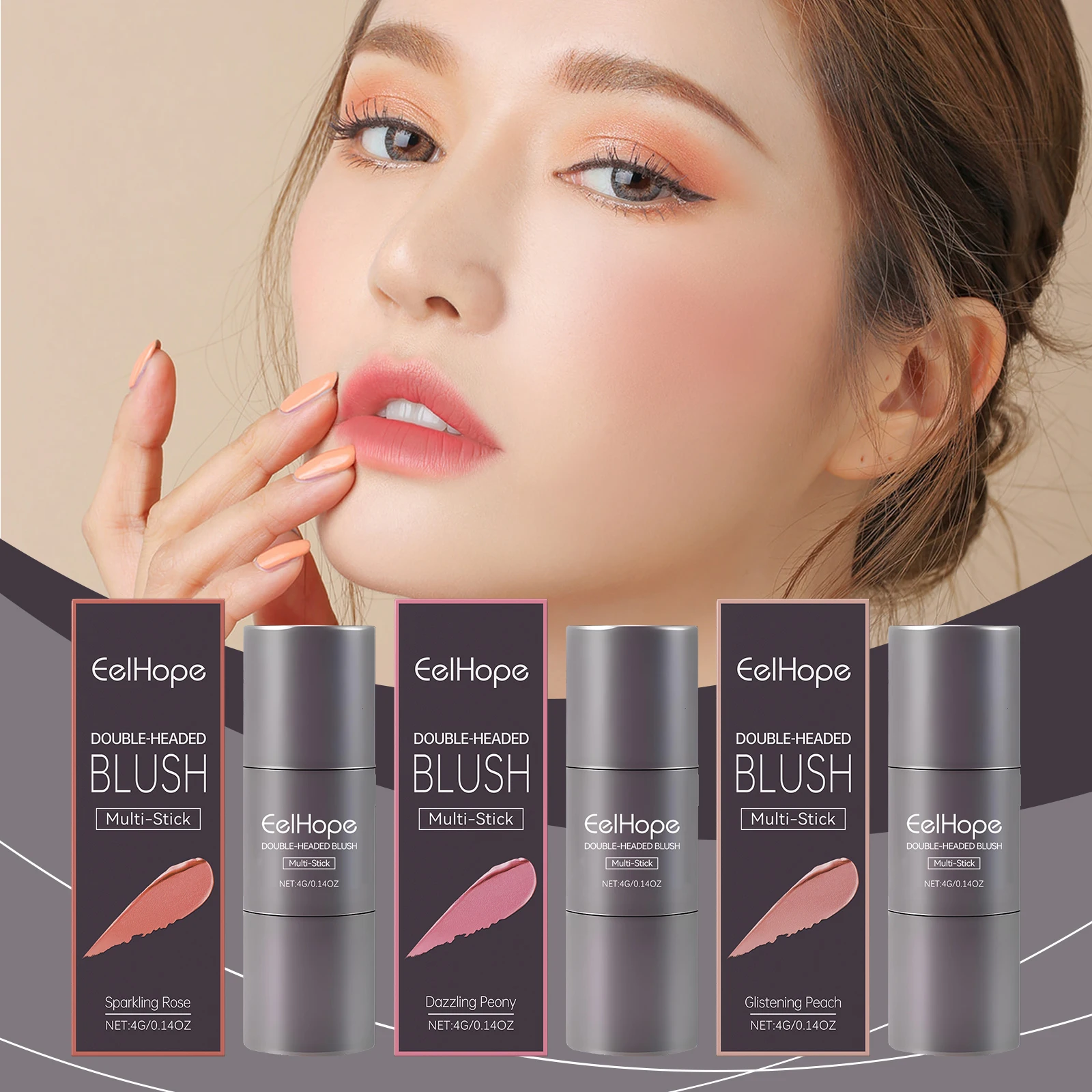 Eelhope Hot Sale Facial Makeup Light Long Lasting Color Double Head Powder Blusher Multi Purpose Stick Liquid Blush Natural 4g