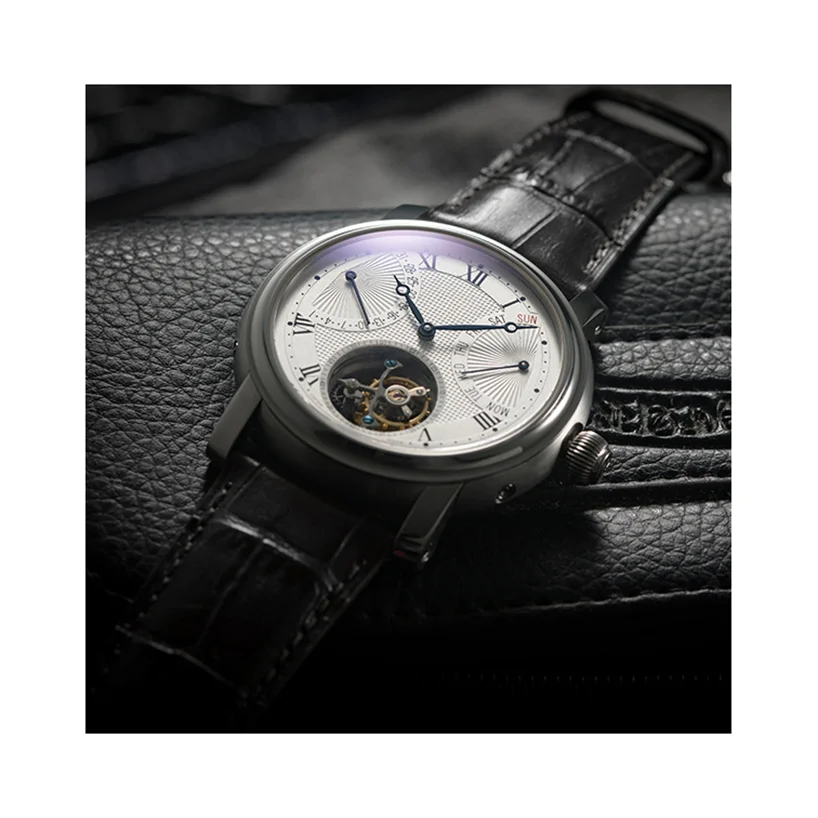 Negotiable custom high-end double calendar tourbillon movement men business mechanical watch