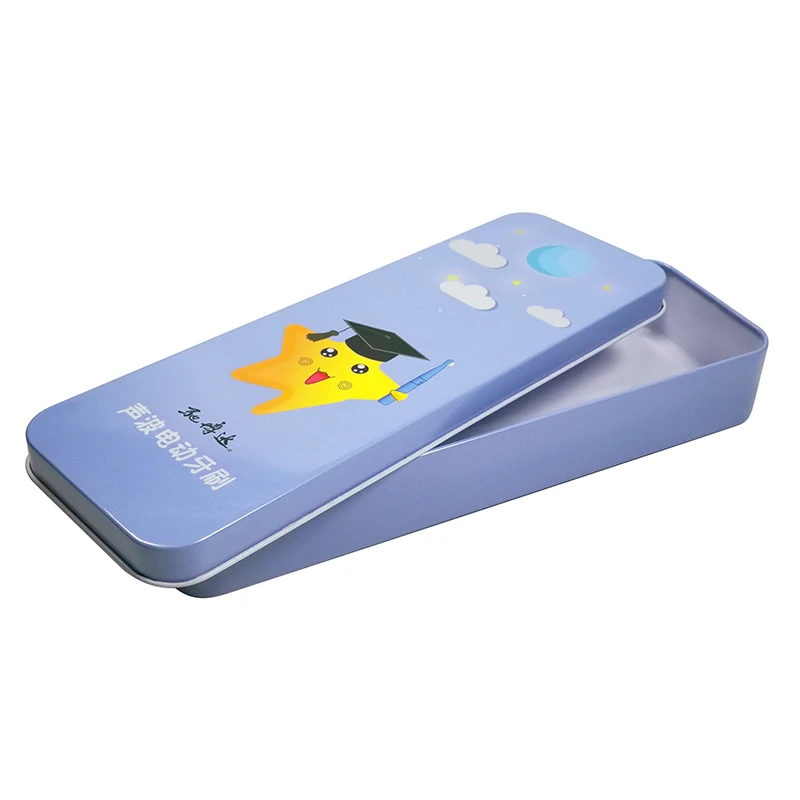 Wholesale Rectangular Metal Black Colored Boys or Girls Pencil Tin Box For Electric toothbrush