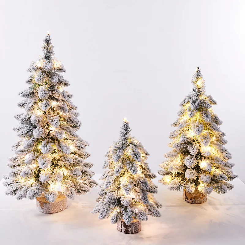 O&M Display Design Pre Lit Miniature Flocked Christmas Tree Mini Table Trees Christmas Decorations 2022