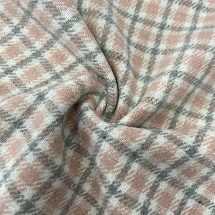 In stock Basic plaid yarn dyed check brushed tweed woolen fabric for coat
