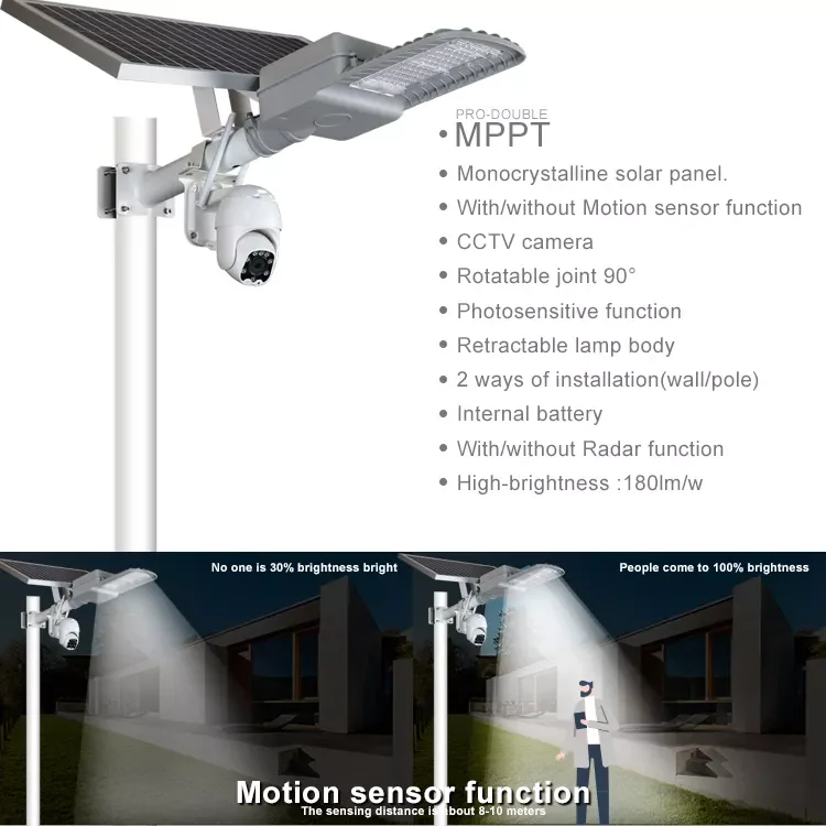 Hinergy Outdoor Waterproof  IP65 Solar Street Light with Hidden Wifi 4g Camera CCTV