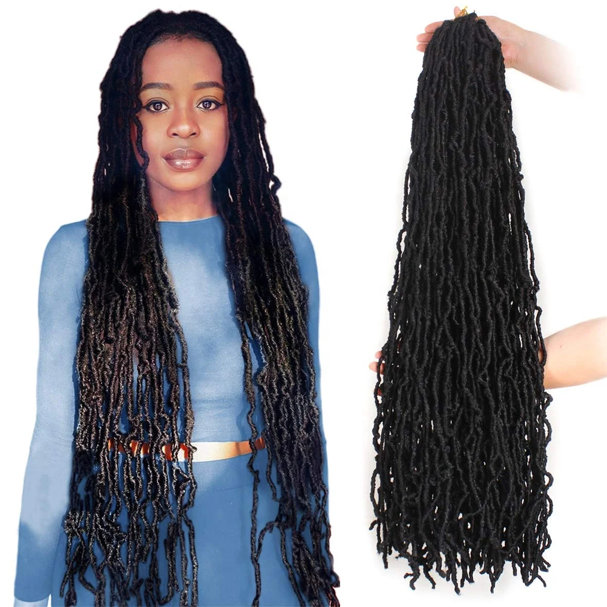 LEEZI Afro Synthetic Soft Locs 36 Inch Faux Locs Crochet Hair Distressed Crochet Faux Locs For Black Women Boho Colored