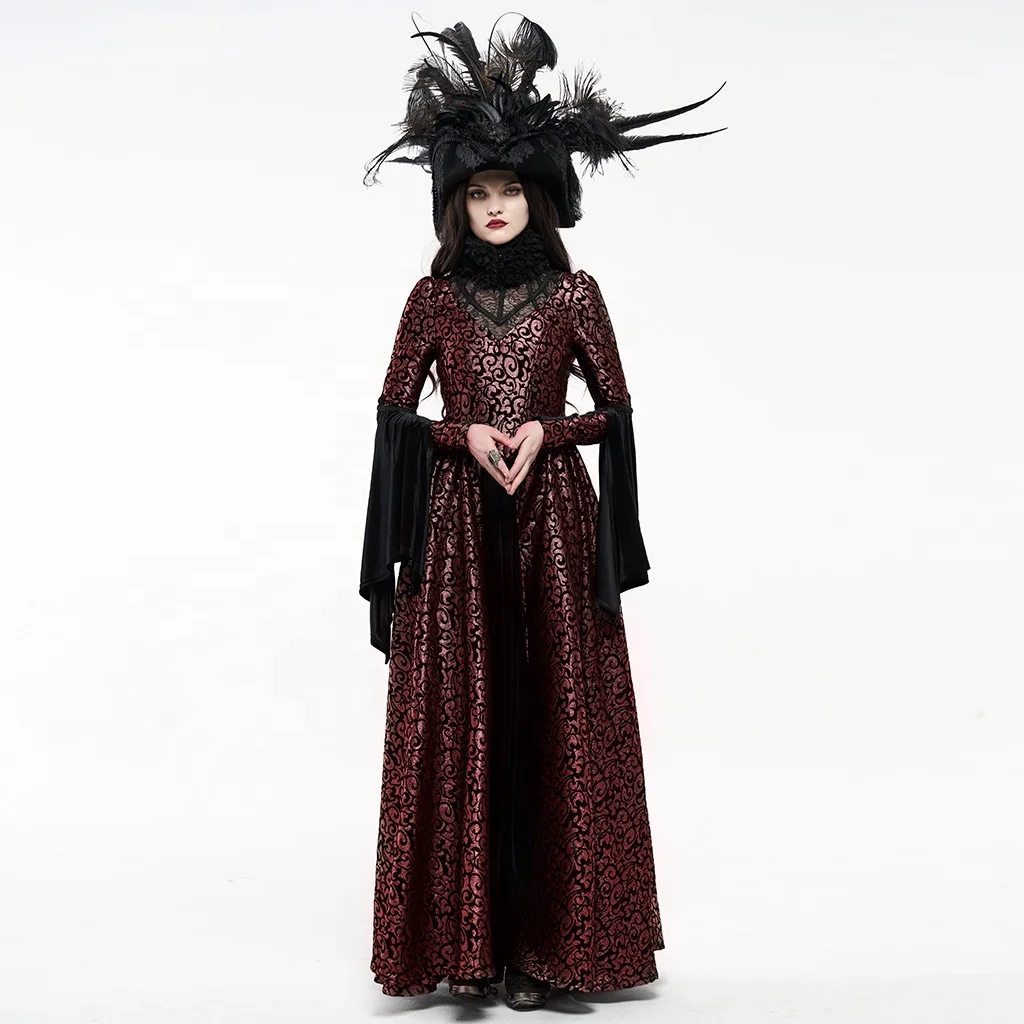 PUNK RAVE WQ-487LQF gothic series bodycon plus size women club sexy fur collar elegent jacquard velvet gogerous court dress