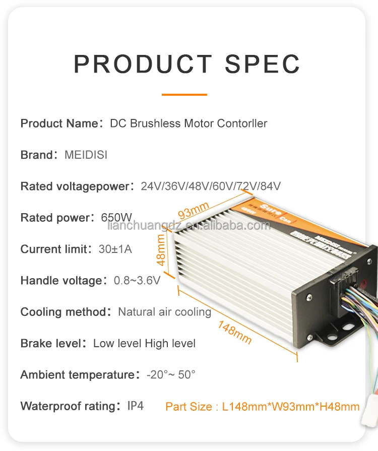 72V 650W AC Servo Motor Controller Kit with Aluminum Throttle 1500W Motor Battery & Brake E-Bike Tricycle Scooter ATV Retrofit