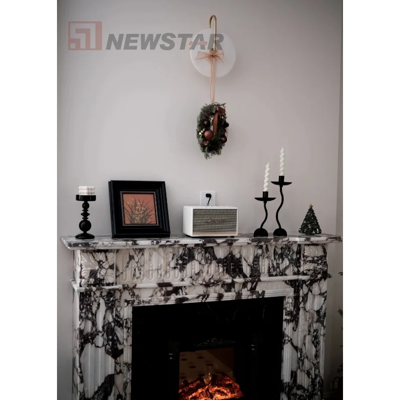 Christmas Fashion Hot Sale Home Decoration High Quality White Marble Standing Fireplace Mental Arched Surround Marble Fireplace
