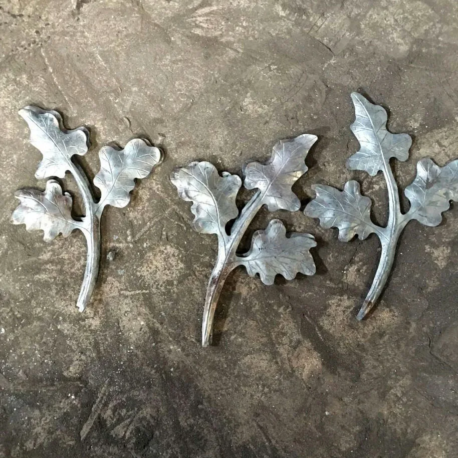 Stamped Metal Leaves Wrought Iron Components Hot Forged Elements for Gate Fence Railing