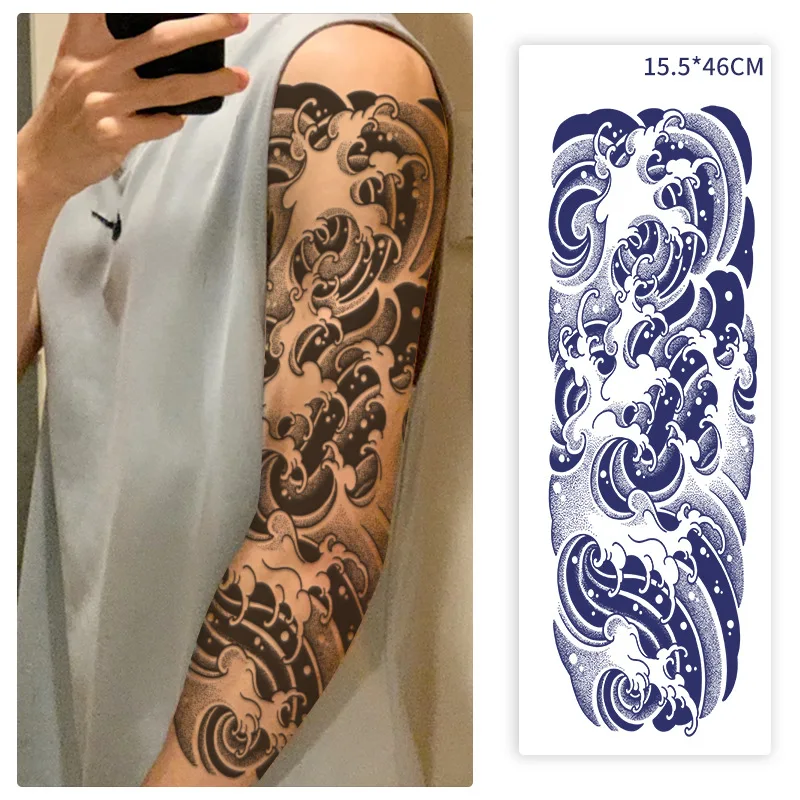 QB-1 Long Lasting Herbal Juice Semi-Permanent Large Arm Sleeve Realistic waterproof Tattoo  Men Temporary Tattoo Stencil Sticker