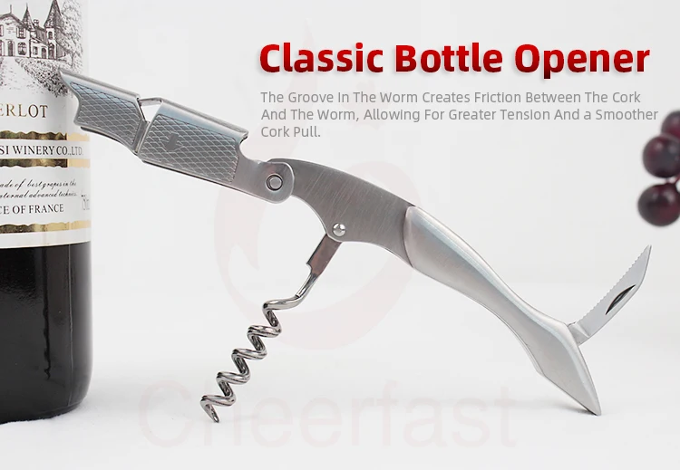 High Quality Metal Handle Spring Loaded Win Bottle Cork Screw Opener Stainless Steel Waiters Corkscrew Witn Serrated Foil Cutter