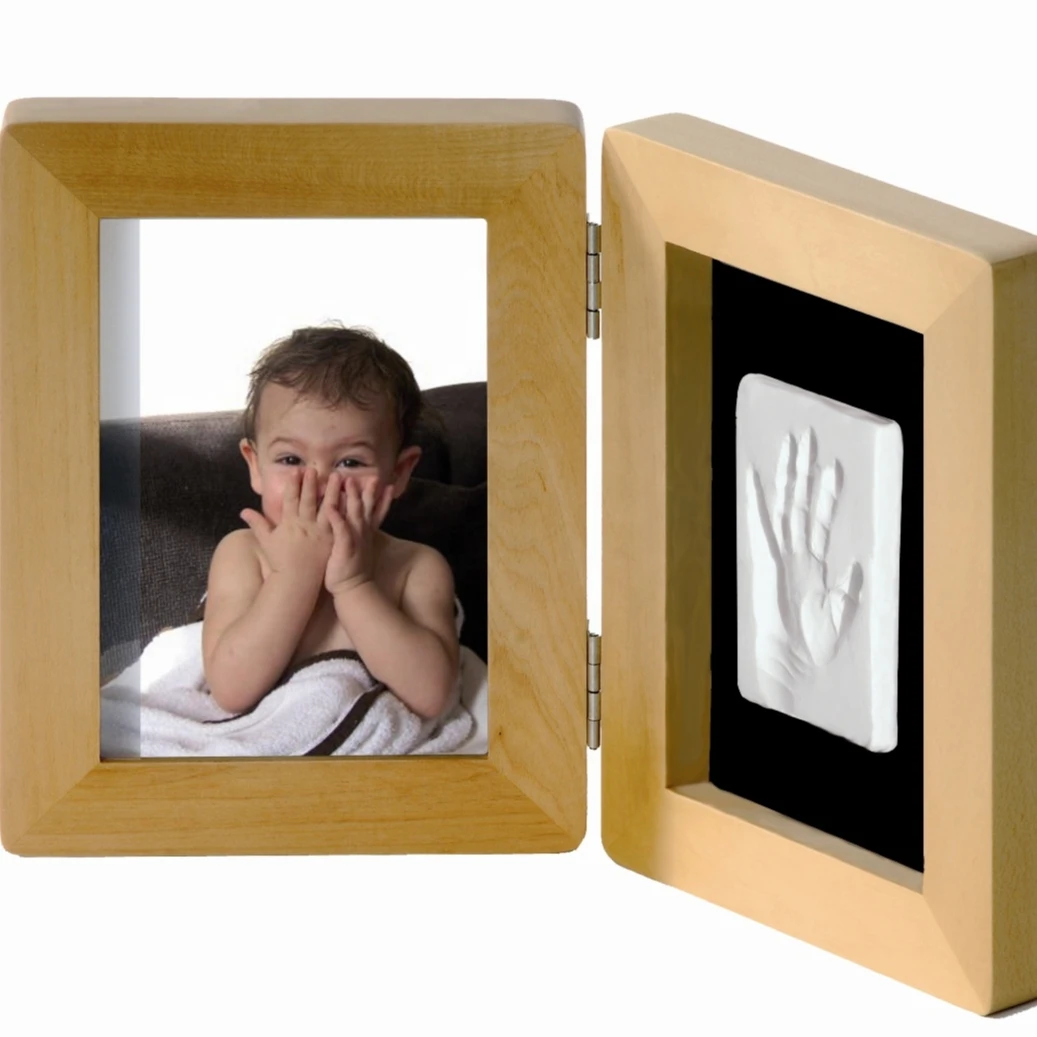 Baby photo Frame Handprint Kit Footprint clay keepsake newborn Wooden wood gift DIY Casting Picture Memory hand White first year