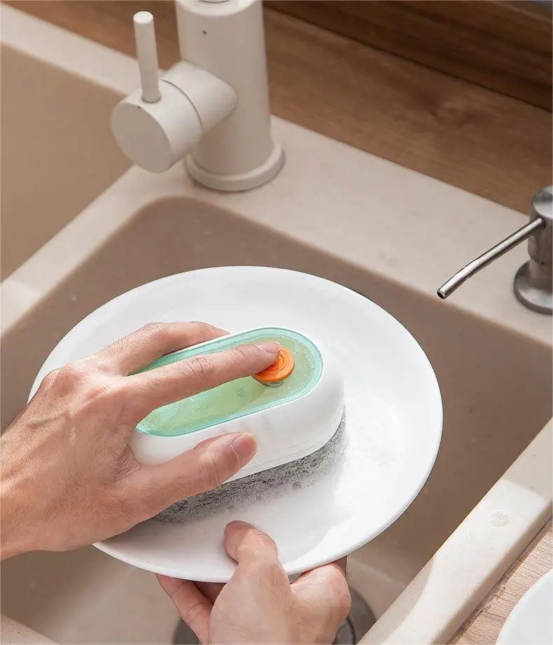 Automatic Liquid Kitchen Brush for Pot Pan Sink Dishwashing Dish Scrubber Brushes Sponges Dish Brush with Soap Dispenser
