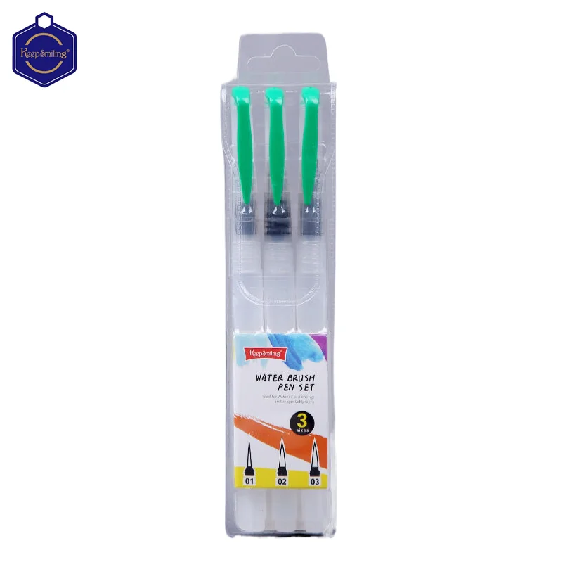 Keep Smiling 3pcs Fountain Pen Set Solid Watercolor Brush Nylon Hair Filling Dizzy Dye Pen Water Storage Brush