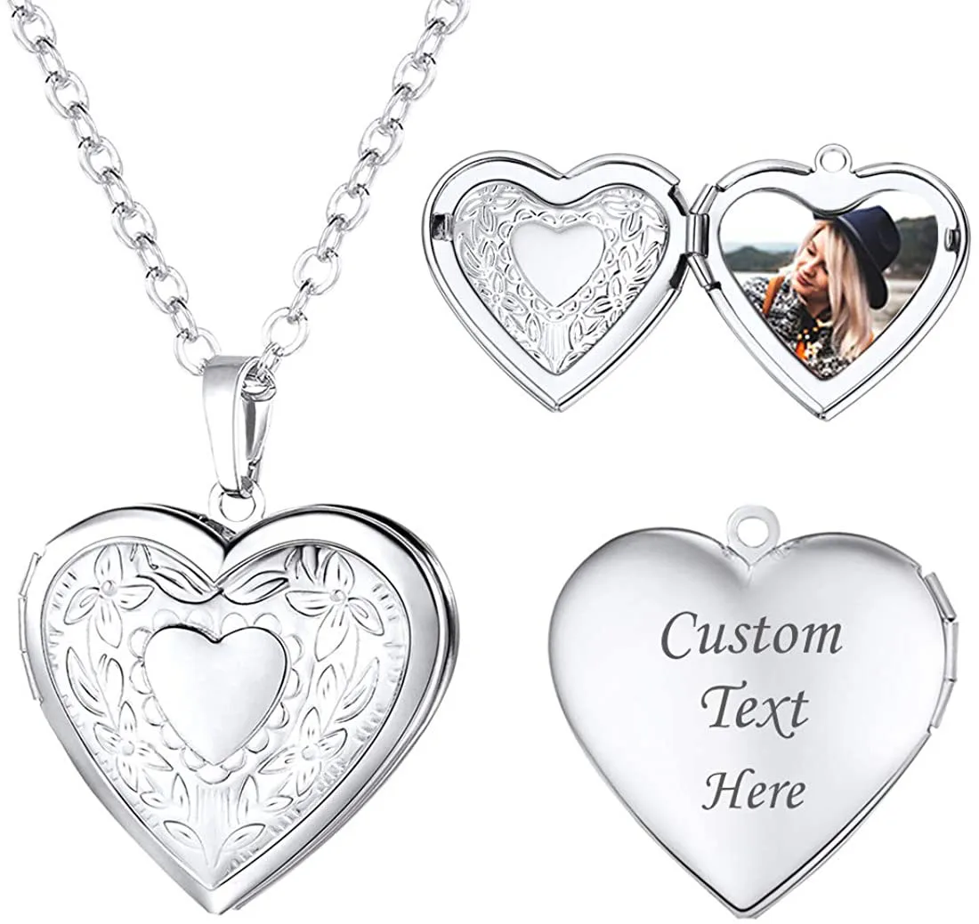 Diy Gold Photo Necklace for Men Women Stainless Steel Personalized Round Heart Picture Pendant Necklaces