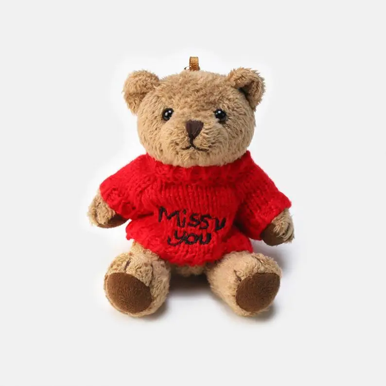 Kawaii 13CM Teddy Bear Plush Doll Keychain Gift Doll Bag Pendant Accessories Cartoon Sweater Clothing Cute stuffed animal toys