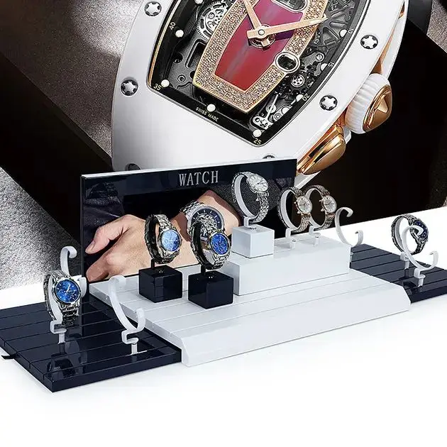 VANLOCY High quality custom service retail store exhibition paint watch display window display stand watch set