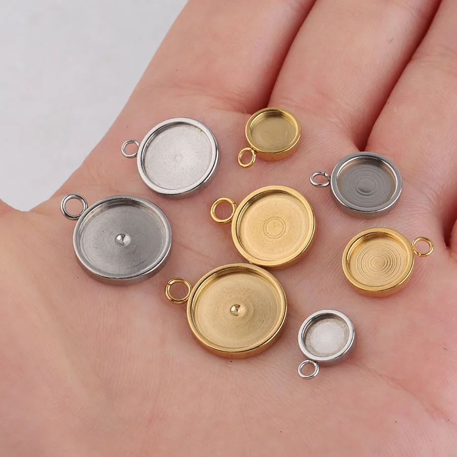 Stainless Steel Oval Round Square Pendant Cabochon Base Setting Tray Blank Charms for Jewelry Making Supplies Wholesale