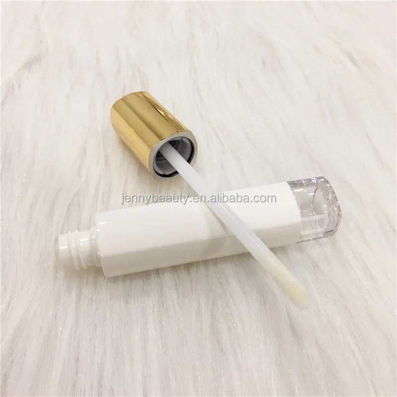 custom logo packaging gold top white wand tubes lip gloss 5ml wholesale