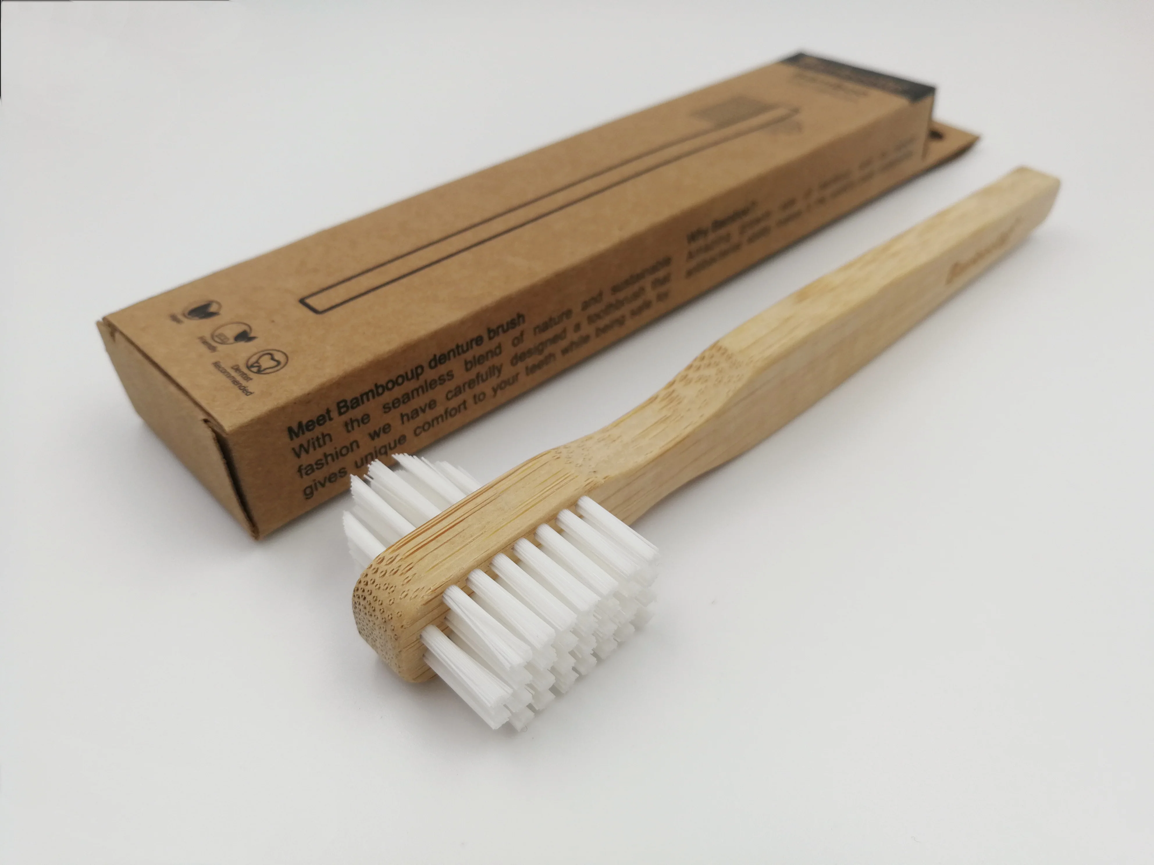 100% moso bamboo double sided toothbrush with hard bristle sustainable denture brush for false teeth