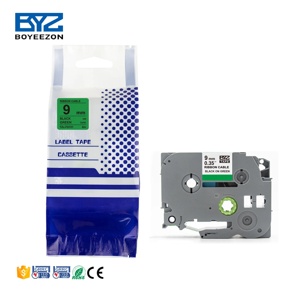 Black on Green label tape  9mm Tze -FX721 tz FX721 tze721 Compatible for Brother tz ribbon cable printer