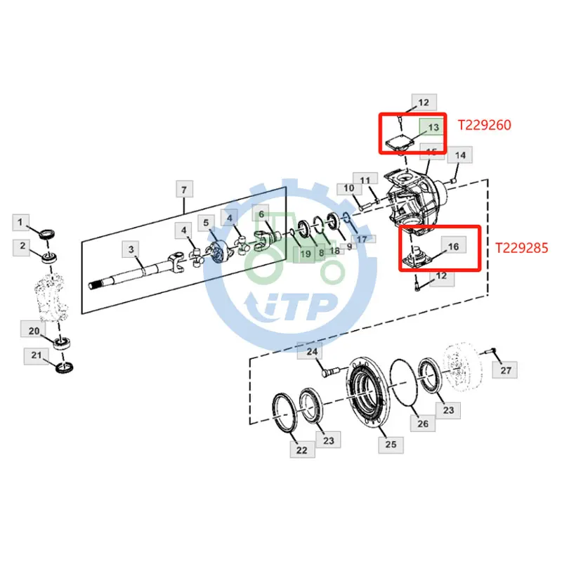 Wholesale shop T229285 T229260   Kits Suitable For John Deere 210G 210P 210K  210LEP 210L  210LJ King Pin