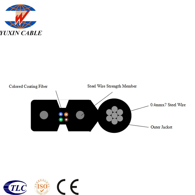 
4CORE OUTDOOR FTTH FIBER CABLE WITH 0.4MMX7 GALVANIZED STEEL WIRE 