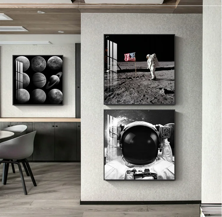Popular Wall Art Astronaut and Planet Black & White Industrial Style Wall Pictures Wall Art Living Room